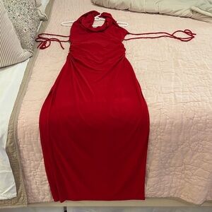 Sabora Red Sleeveless Cowl Neck Prom Dress